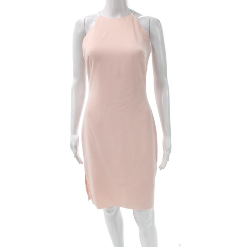 Badgley Mischka Women Sheath Halter Sleeveless Pink Midi Dress Size 0
